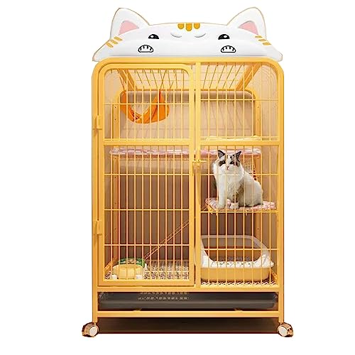 Katzenkäfig für Draußen Katzenkopfdekoration Auf Der, Oberseite mit Hochwertigen Universalrädern ,Großer Raum, Freie Aufteilung Geeignet für Katzen, Hunde, Kaninchen ( Size : 78*55*132cm-Yellow , Colo von Generic