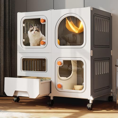 Katzenkäfig für Drinnen mit Katzentoilette, Katzenvillen mit Rädern, 2-stöckiger Katzenhaus Katzengehege Katzenkäfige für Kleintiere, für 1-2 Katzen(Gray) von Generic