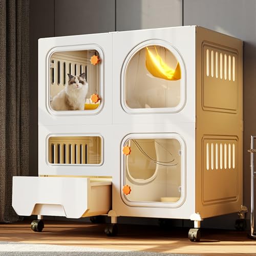 Katzenkäfig für Drinnen mit Katzentoilette, Katzenvillen mit Rädern, 2-stöckiger Katzenhaus Katzengehege Katzenkäfige für Kleintiere, für 1-2 Katzen(White) von Generic
