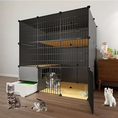 Katzenkäfig für Katzen im Innenbereich, DIY-katzengehege für Katzen mit Ausziehbarer Katzentoilette, PVC-Platte + Metallrahmen, Einfache Reinigung Durch Spülen (Size : 111x95x111cm) von Generic