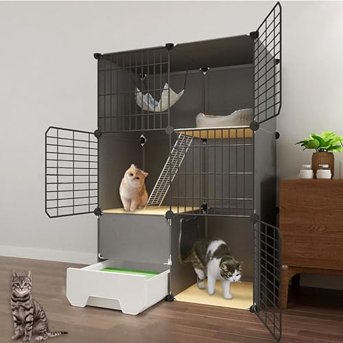 Katzenkäfig für Katzen im Innenbereich, DIY-katzengehege für Katzen mit Ausziehbarer Katzentoilette, PVC-Platte + Metallrahmen, Einfache Reinigung Durch Spülen (Size : 75x49x111cm) von Generic