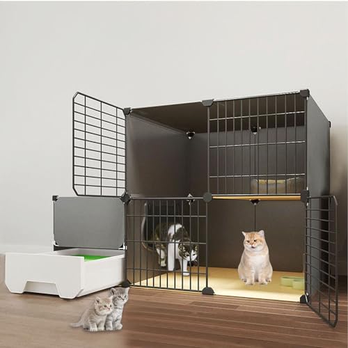 Katzenkäfig für Katzen im Innenbereich, DIY-katzengehege für Katzen mit Ausziehbarer Katzentoilette, PVC-Platte + Metallrahmen, Einfache Reinigung Durch Spülen (Size : B-111x49x75cm) von Generic