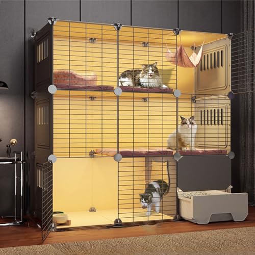 Katzenkäfig für den Innenbereich, Katzenkäfig für Innenkatzen mit Katzentoilette, für kleine Kätzchenwelpen (Farbe: Grau, Größe: 109 x 49 x 109 cm-b) von Generic
