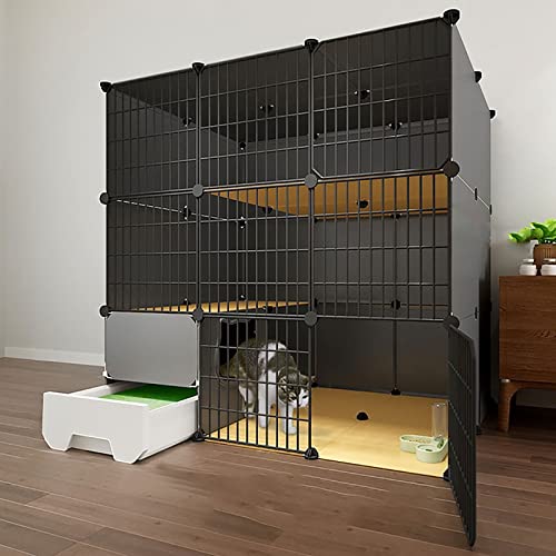 Katzenkäfig für den Innenbereich, Katzenkäfig für den Innenbereich, abnehmbarer Drahtkäfig für Kätzchen, Katzenzaun, kleine Käfige für Katzen, (Größe: Schwarz, 111 x 95 x 111 cm) von Generic