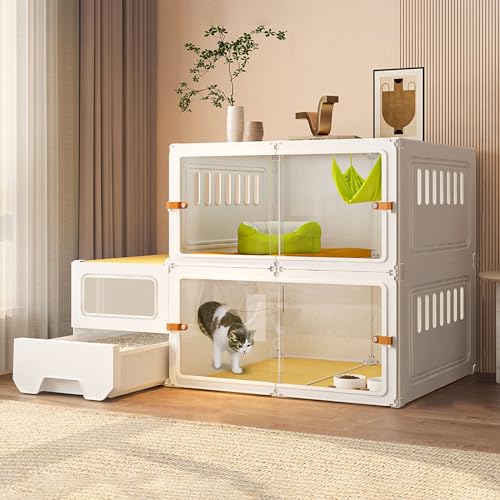 Katzenkäfig für den Innenbereich, Katzenkäfig für den Innenbereich mit Katzentoilette, Katzenlaufstall, für 1–2 Katzen (Farbe: Weiß, Größe: 106 x 46 x 71 cm-1) von Generic