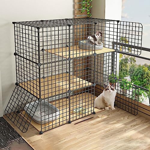 Katzenkäfig für den Innenbereich, Katzenkäfige für den Innenbereich, Katzen-Welpenkäfig für den Außenbereich, für kleine Katzenwelpen, Schwarz (Größe: 111 x 49 x 109 cm) von Generic