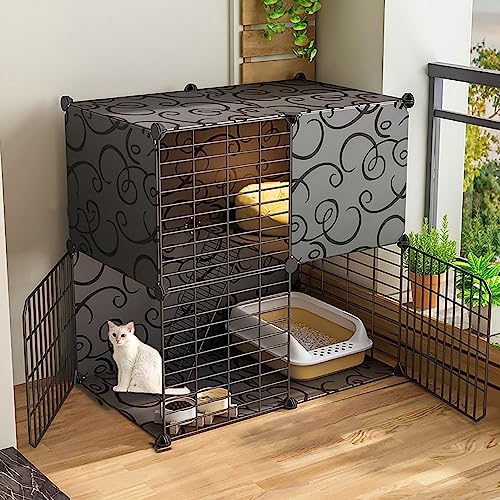 Katzenkäfig für den Innenbereich, Katzenkäfige für den Innenbereich, Katzen-Welpenkäfig für den Außenbereich, für kleine Katzenwelpen, Schwarz (Größe: 75 x 39 x 73 cm-C) von Generic
