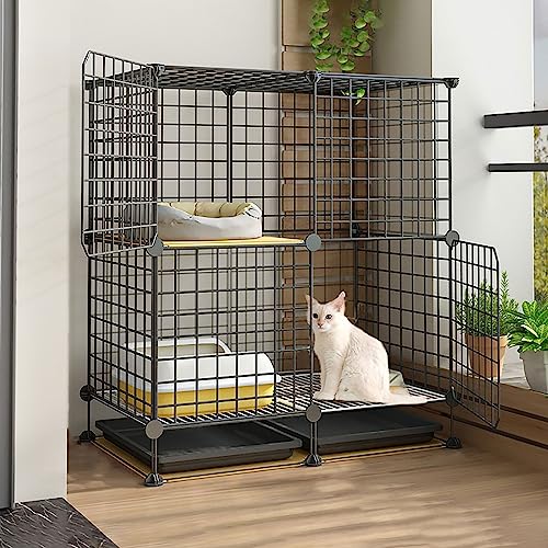 Katzenkäfig für den Innenbereich, Katzenkäfige für den Innenbereich, Katzen-Welpenkäfig für den Außenbereich, für kleine Katzenwelpen, Schwarz (Größe: 75 x 39 x 84 cm) von Generic