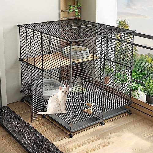 Katzenkäfig für den Innenbereich, Katzenkäfige für den Innenbereich, Katzen-Welpenkäfig für den Außenbereich, für kleine Katzenwelpen, Schwarz (Größe: 75 x 75 x 84 cm-B) von Generic