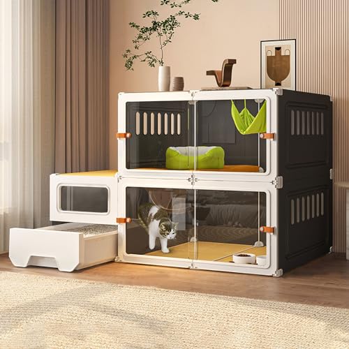 Katzenkäfig für den Innenbereich, Katzenkäfige für den Innenbereich, mit Katzentoilette, Katzenhütte, Kleintierhaus, abnehmbar, für 1-2 Katzen (Größe: 106 x 46 x 71 cm-1) von Generic