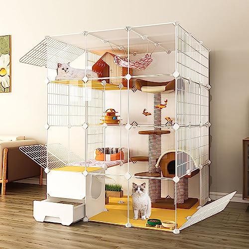 Katzenkäfig für den Innenbereich, große Katzenkäfige für den Innenbereich, halbgeschlossene, abnehmbare Drahtzwinger für Haustiere, für 1–3 Katzen (Größe: 111 x 111 x 147 cm) von Generic