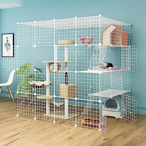 Katzenkäfig für den Innenbereich, großer Katzenkäfig mit Hängematte/Katzentoilette/Katzennest/Katzennapf, für kleine Katzenwelpen (Größe: 147 x 111 x 146 cm) von Generic