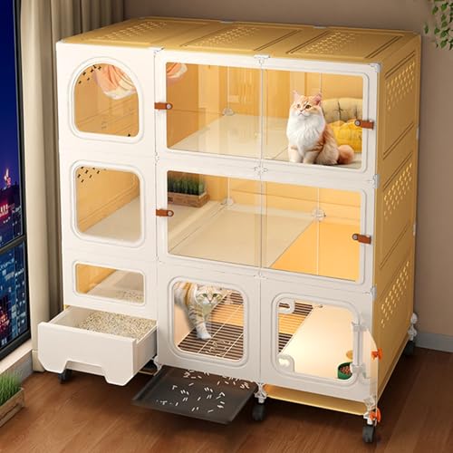 Katzenkäfige für Den Innenbereich mit Katzentoilette und Riemenscheibe, Zusammengebaute Katzengehege für Kleintiere Im Innen, Katzenlaufstall Leicht zu Reinigen(107x45x117cm/42.1x17.7x46in) von Generic