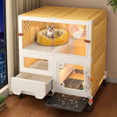 Katzenkäfige für Den Innenbereich mit Katzentoilette und Riemenscheibe, Zusammengebaute Katzengehege für Kleintiere Im Innen, Katzenlaufstall Leicht zu Reinigen(72x45x82cm/28.3x17.7x32.2in) von Generic