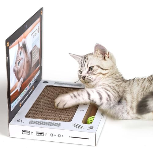 Katzenkratzer Laptop, Scratcher Katzenspielzeug 3 in 1 mit Flauschiger Maus und Aufklebern, Interaktives Spielzeug, Katzenkratzbrett, Kätzchenspielzeug, Katzenkratzpads, Katzen-Laptop von Generic