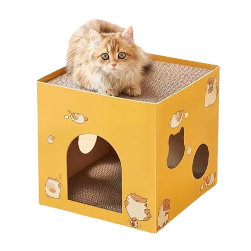 Katzenkratzkissen mit Katzenhauskratzer aus Pappe – Lounge-Katzenkratzbox, quadratische Form, Katzenkratz- und Bett-Kombination, großes Katzenkratzspielzeug für den Innen- und Außenbereich, kann im In von Generic