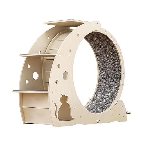 Katzenlaufrad Luxus-Katzenlaufrad for Hauskatzen, Katzenlaufband Aus Massivem Holz, Katzenlaufrad Mit Katzenklettergerüst Und Katzenbecken, Einfach Zu Montieren von Generic