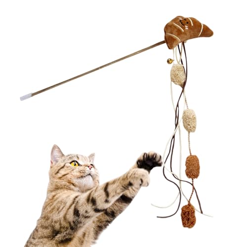 Katzenspielangel,Katzenstab Spielzeug Mit Futter-Motiv - Interaktive Katzenspielangel zur Förderung von Bewegung und Intelligenz mit Plüsch Attrappe für Unterhaltung und Beschäftigung von Generic