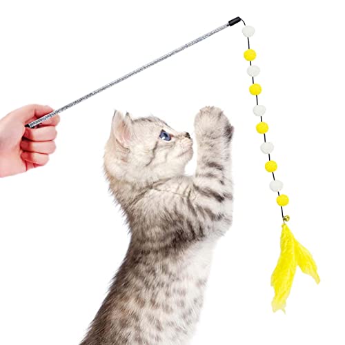 Katzenstab-Spielzeug | Katzenangel mit natürlichen Federn, Spielzeug für Indoor-Katzen, interaktives Fänger-Teaser, lustiges Übungsspielzeug für Kätzchen, Katzen, klein von Generic
