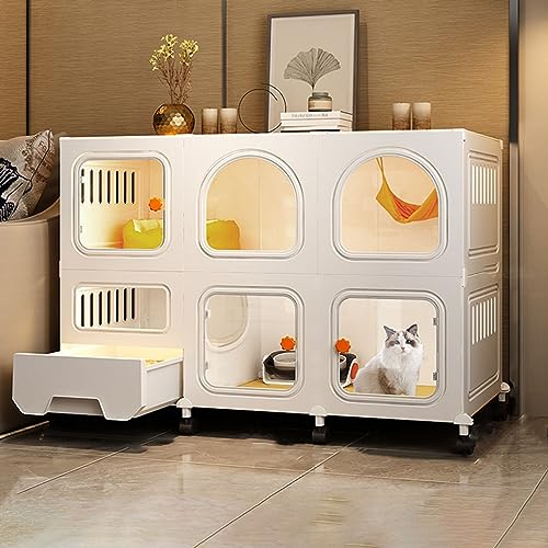 Katzentoilette, Katzenkäfig – Katzengehege für den Innenbereich, Katzenzwinger für Hauskatzen mit Katzentoilette, stabiler und robuster DIY-Katzenlaufstall, mit Rollen zur Erhöhung der Höhe um 4 cm (F Katzentoilette, Katzenkäfig – Katzengehege für den Innenbereich, Katzenzwinger für Hauskatzen mit Katzentoilette, stabiler und robuster DIY-Katzenlaufstall, mit Rollen zur Erhöhung der Höhe um 4 cm (F von Generic