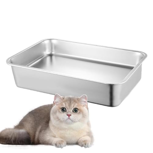 Katzentoilette – Katzentablett aus Metall, spritzwassergeschützt, große Box aus Edelstahl, große Box, antihaftbeschichtet Katzentoilette – Katzentablett aus Metall, spritzwassergeschützt, große Box aus Edelstahl, große Box, antihaftbeschichtet von Generic