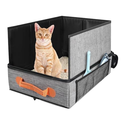 Katzentoilettenbox für Reisen – zusammenklappbar, kompakt, 50 x 40 x 28 cm, Oxford-Gewebe + kratzfestes PVC | auslaufsichere Katzentoilette, Deckel mit Griff für eine von Generic