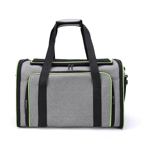 Katzentransportbox Ausziehbar Weichkoffer Kabinentauglich Für Flugzeug Auto Reisen Zusammenklappbar Ausbruchsicher Mit Lüftungsgittern(Gray with Green,Medium) von Generic