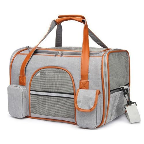 Katzentransportbox Weichkoffer, Kabinentauglich Für Flugzeug Auto Zusammenklappbar Ausbruchsicher Mit Lüftungsgittern(Light Gray,Large) von Generic