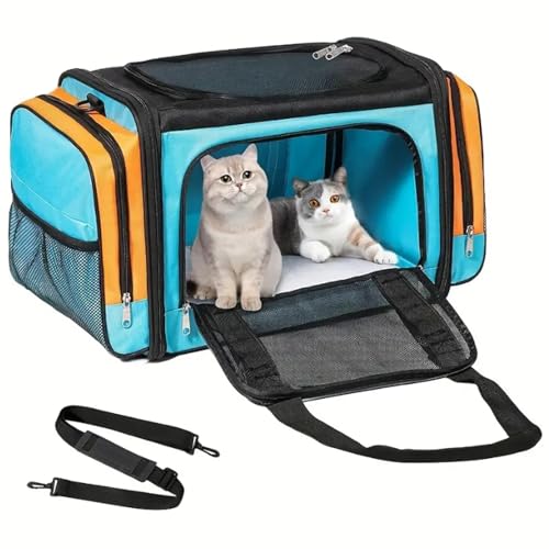 Katzentransportbox Weichkoffer Kabinentauglich Sichtfenster faltbar Ausbruchsicher Für Auto Reise für Hund für Katzen für Kleintiere(Blue) von Generic