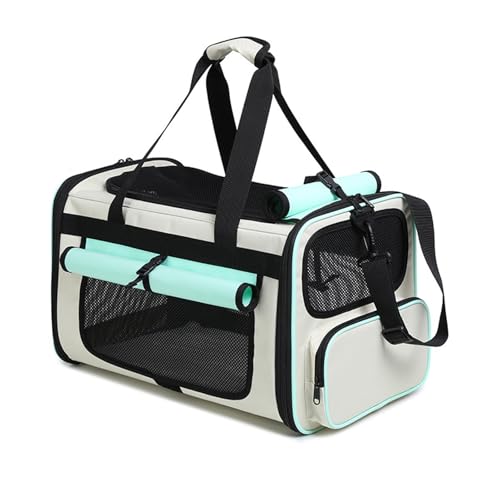 Katzentransportbox Weichkoffer Kabinentauglich Zusammenklappbar Ausbruchsicher Mit Lüftungsgittern Für Katzen bis 18Ib Für Auto(Khaki with Light Green) von Generic