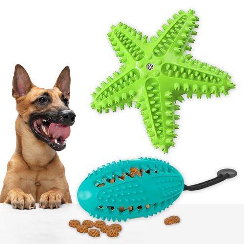 Kauspielzeug für Hunde, 2 Stück, Seestern-Form, quietschendes Hundespielzeug zur Reinigung der Zähne und unzerstörbares Hundespielzeug, Ball, Leckerli-Dosierung, auslaufendes Kauen, interaktives von Generic