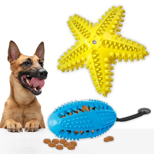Kauspielzeug für Hunde, 2 Stück, Seestern-Form, quietschendes Hundespielzeug zur Reinigung der Zähne und unzerstörbares Hundespielzeug, Ball, Leckerli-Dosierung, auslaufendes Kauen, interaktives von Generic