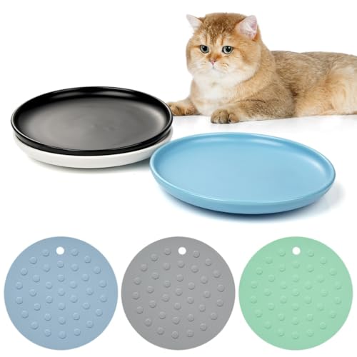 Keramik Katzennäpfe 3er Set, Breit & Flach Fütterteller für Schnurrhaare Müdigkeit Linderung Anti Rutsch Matten Keramik Katzennäpfe 3er Set, Breit & Flach Fütterteller für Schnurrhaare Müdigkeit Linderung Anti Rutsch Matten von Generic