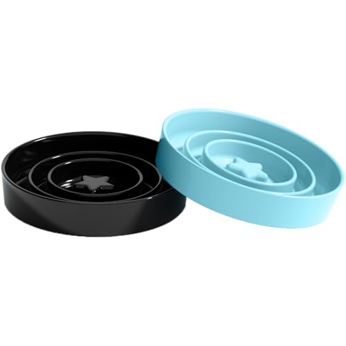Keramik Slow Feeder für Hunde & Katzen, Hund Slow Feeder Schüssel und Puzzle Feeder Katzennapf zum Verlangsamen Fressen von Hunden, Glücksstern (L Blau + Schwarz) von Generic