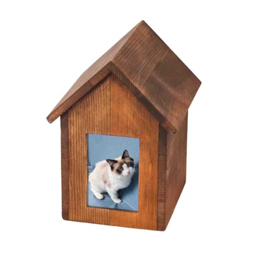 Kleine Hunde Urne Hund Urnen Mini Urne Katze Tierurnen Für Hunde Tierurne Bestattung Klein Groß Holz Beerdigung Katze Holz Mit Bilderrahmen Länge 6 cm Höhe 9 cm (12x14x20cm,Brown) von Generic