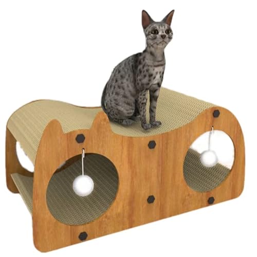 Kleines Katzenkratzbrett Katzennest Katzentunnel Kratzfeste Und VerschleißFeste Wellpappe-Lounge mit Zwei PlüSchbommeln (55x29x25cm) von Generic