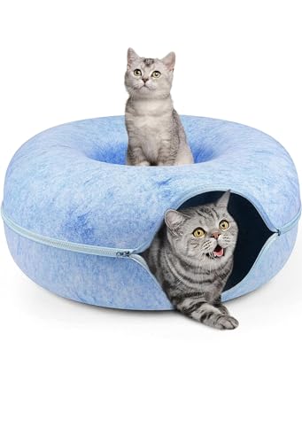 Kleines Katzentunnelbett für Indoor-Katzen, Donut-Tunnel für Haustier-Katzenhaus, abnehmbarer, runder Katzenfilz und waschbarer Katzenspieltunnel, geeignet für mehrere Katzen, Peekaboo Katzenhöhle bis von Generic