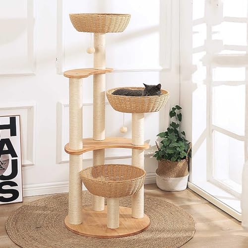 Kratzbaum, 136 cm großer Katzenturm mit 8 Kratzbäumen, 3 Sitzstangen, Korb, Pompons, mehrstöckige Katzenwohnung aus Holz für Hauskatzen Kratzbaum, 136 cm großer Katzenturm mit 8 Kratzbäumen, 3 Sitzstangen, Korb, Pompons, mehrstöckige Katzenwohnung aus Holz für Hauskatzen von Generic