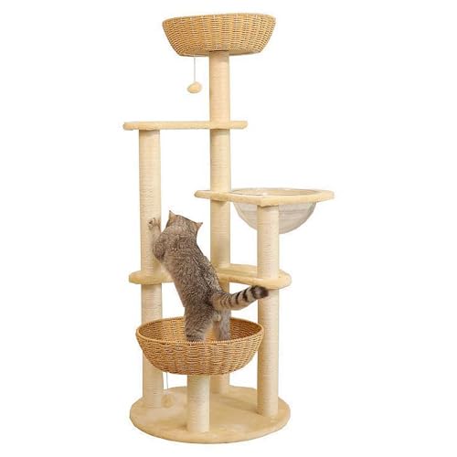 Kratzbaum, 141 cm großer Katzenturm mit 9 Kratzbäumen, 3 Sitzstangen, Korb, Pompons, mehrstufige Plüsch-Katzenwohnung für Hauskatzen Kratzbaum, 141 cm großer Katzenturm mit 9 Kratzbäumen, 3 Sitzstangen, Korb, Pompons, mehrstufige Plüsch-Katzenwohnung für Hauskatzen von Generic