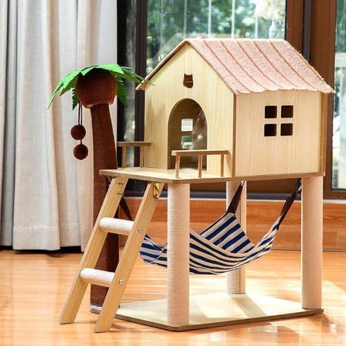 Kratzbaum, Kleiner Katzenturm mit verbreiterter Sitzstange für große Katzen im Innenbereich, Kätzchen, 2-stöckige Katzenwohnung mit Kratzbäumen, Hängematte und Leiter Kratzbaum, Kleiner Katzenturm mit verbreiterter Sitzstange für große Katzen im Innenbereich, Kätzchen, 2-stöckige Katzenwohnung mit Kratzbäumen, Hängematte und Leiter von Generic