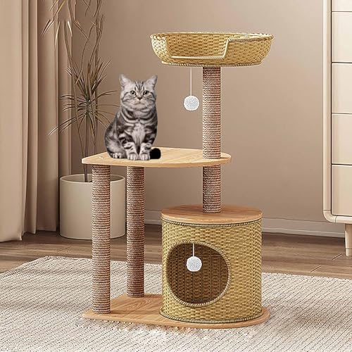 Kratzbaum Condo Sisal Kratzbaum Katzenturm mit Rattanstangen Kätzchen Spielhaus Baumelnder Ball Aktivitätscenter Möbel Kratzbaum Condo Sisal Kratzbaum Katzenturm mit Rattanstangen Kätzchen Spielhaus Baumelnder Ball Aktivitätscenter Möbel von Generic