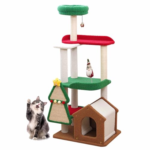 Kratzbaum für Wohnungskatzen, Katzenturm hoch für große Katzen, Kätzchen, Weihnachtstags-Kätzchen, Klettermöbel mit Kratzbaum und Katzenhaus von Generic
