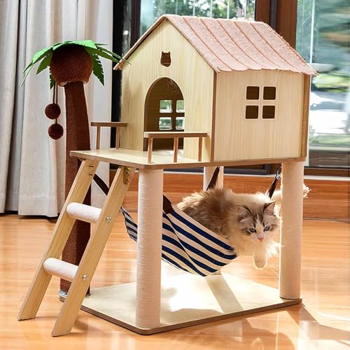 Kratzbaum für Wohnungskatzen, Katzenturm mit gemütlicher Wohnung, Sisal-Katzenkratzbäumen und Flauschigen Bällen, 2-stöckiges Katzenhaus mit Hängematte für Kätzchen Kratzbaum für Wohnungskatzen, Katzenturm mit gemütlicher Wohnung, Sisal-Katzenkratzbäumen und Flauschigen Bällen, 2-stöckiges Katzenhaus mit Hängematte für Kätzchen von Generic