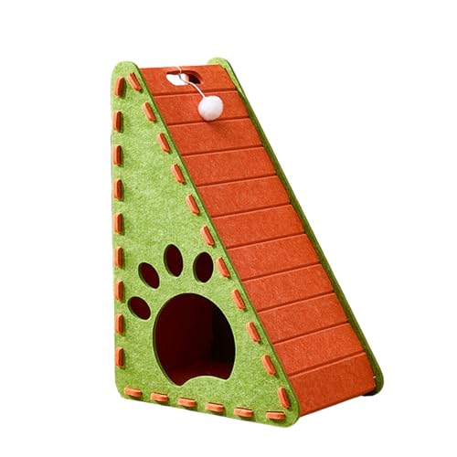 Kratzbrett Katzen mit hängenden Ball, Dreieck kratzbretter Katze aus langlebiges Filz, Katzenspielzeug, Kratzpads für Katzen, kratzteppich Katze Wand, Kratzspielzeug 60x40x30 cm (Orange) von Generic