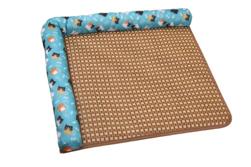 Kühlmatte Hund Kühlmatte Für Hunde Haustier Sommermatte Rattanmatte Verschlüsselung Hundenestmatte Nestboden rutschfeste Katzenkühlmatte Hundematte, Katze Blau, XL von Generic
