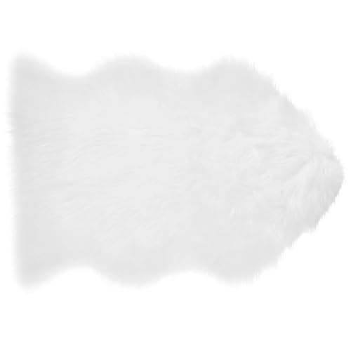 Kunstfell-Teppich, 60 x 90 cm, Plüsch, Schaffell, rutschfeste Unterseite, gemütliche Hundematte für Betten und Möbel, Weiß von Generic