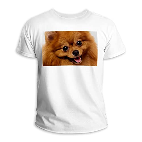 Kurzärmeliges T-Shirt, Rundhalsausschnitt, 100 % Baumwolle, niedlicher Spitz-Hund, Welpe, Mehrfarbig, XXL/Einheitsgröße von Generic