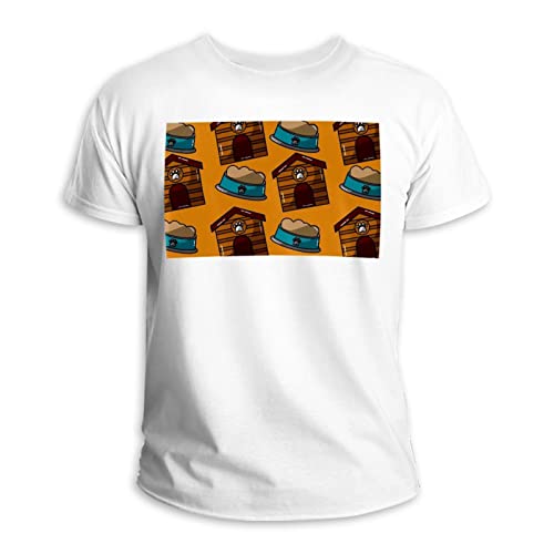 Kurzarm-T-Shirt, Rundhalsausschnitt, 100 % Baumwolle, Haustierhaus-Muster, Mehrfarbig, 4XL/Einheitsgröße von Generic