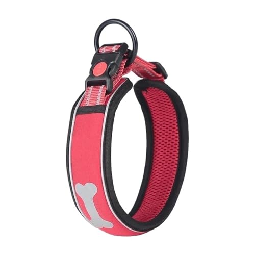 Labrador Hundehalsband, große Größe, mit Goldhaar, für mittelgroße und kleine Haustiere, mit reflektierendem Ring und Knochenmuster (Rot, L) von Generic