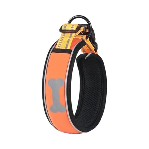 Labrador Hundehalsband für mittelgroße und kleine Haustiere, mit reflektierendem Ring und Knochenmuster (Orange, S) von Generic